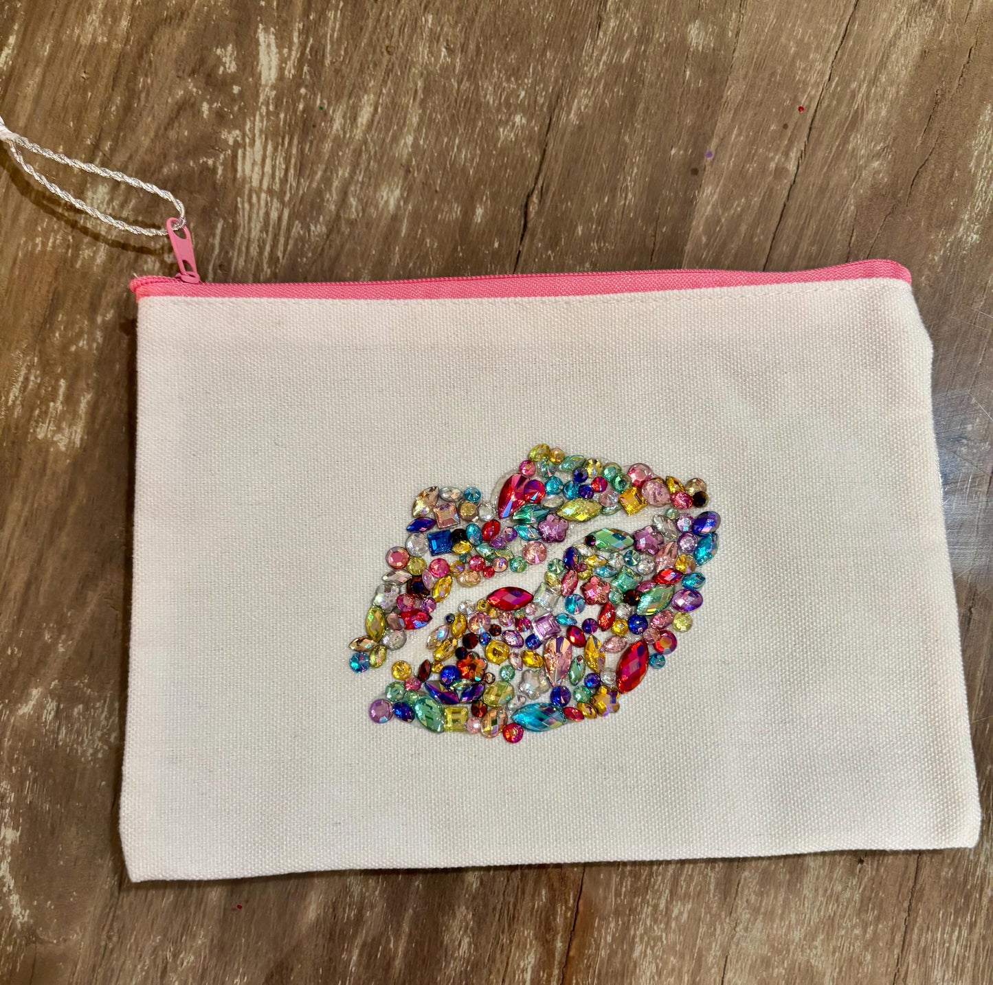 Customizable Zippered Cosmetic Bag - Dazzling Gem Lucious Lips