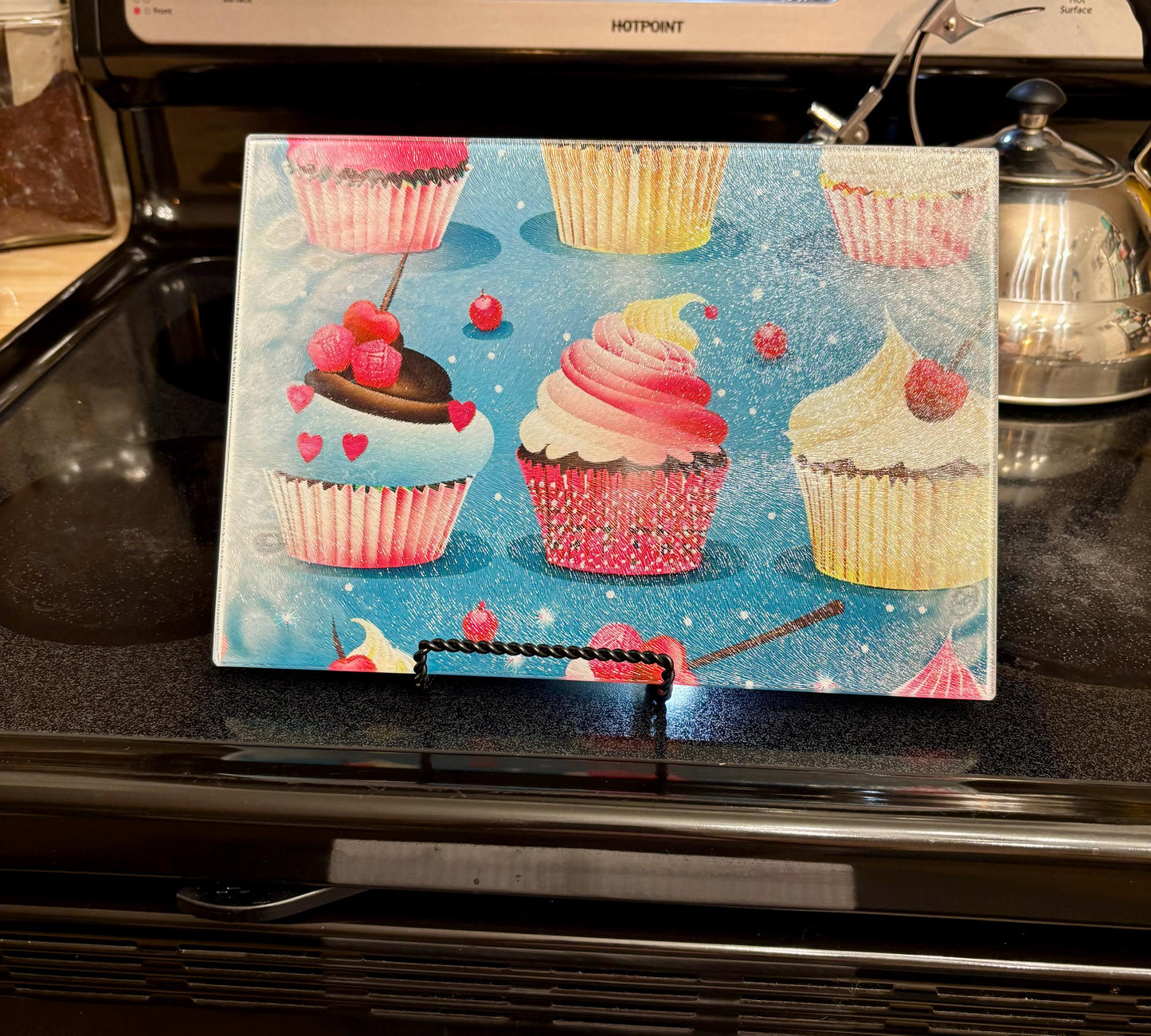 Glass Cutting Board | Sweet Treats in the Kitchen Cupcake Design Tempered Glass Cutting Board | Glass Chopping Board | Gift for Chef