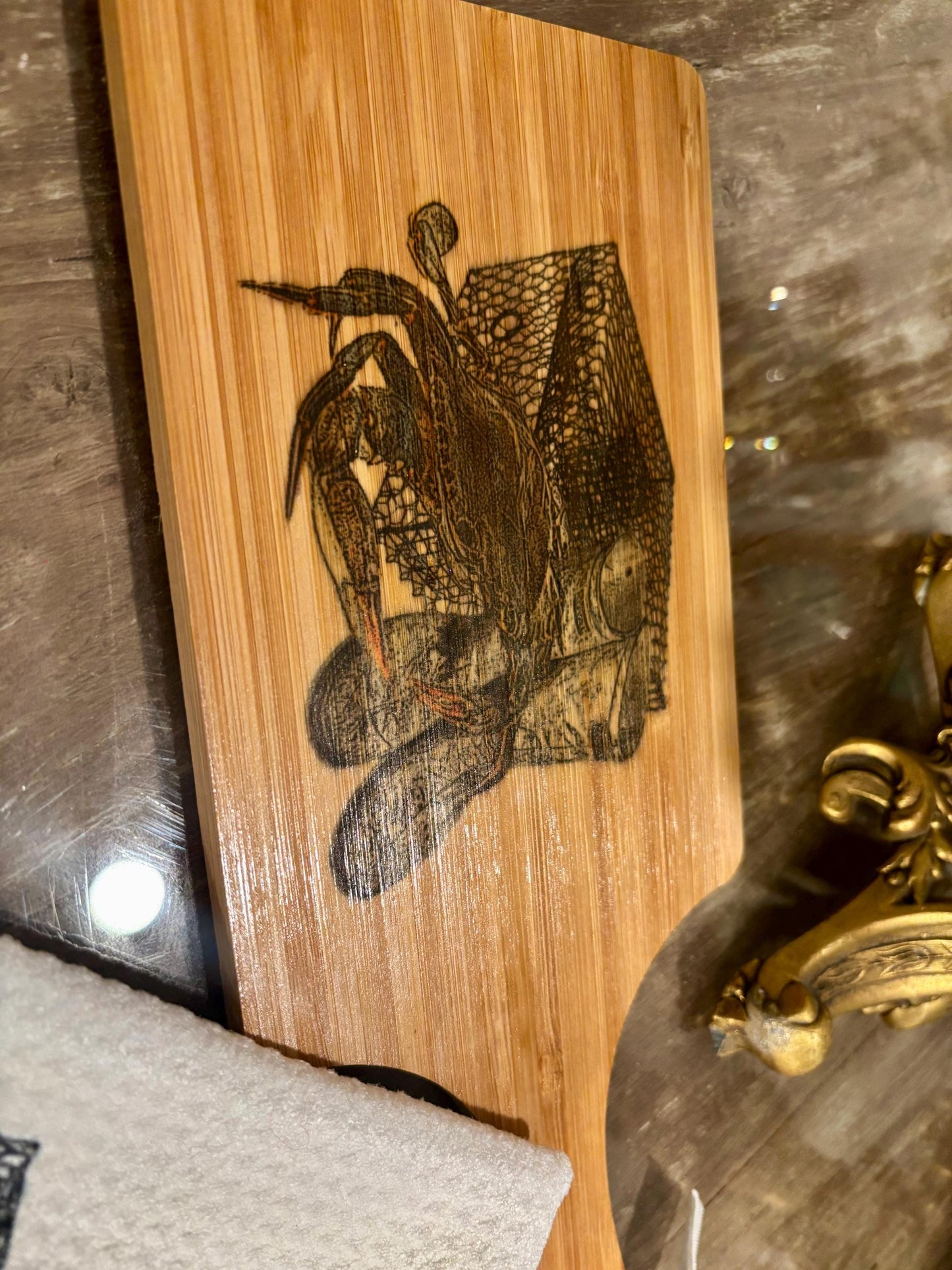 Customizable Bamboo Serving Board and Waffle Weave Towel Set - Crab Fisherman Motif