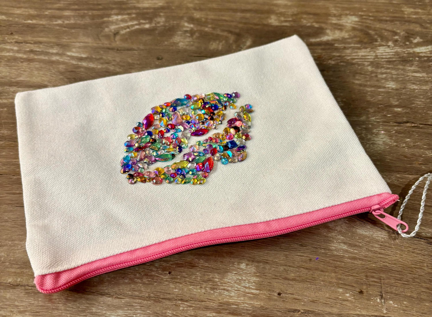Customizable Zippered Cosmetic Bag - Dazzling Gem Lucious Lips