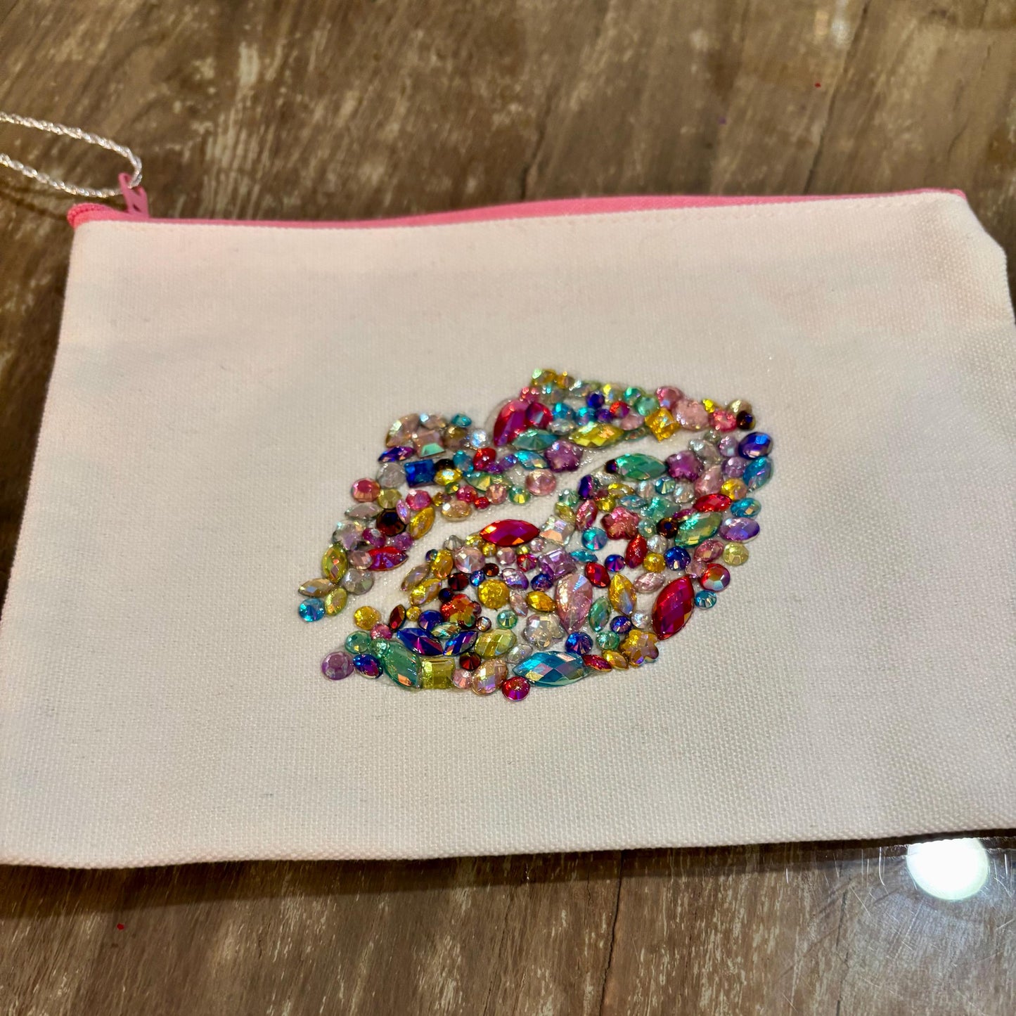 Customizable Zippered Cosmetic Bag - Dazzling Gem Lucious Lips
