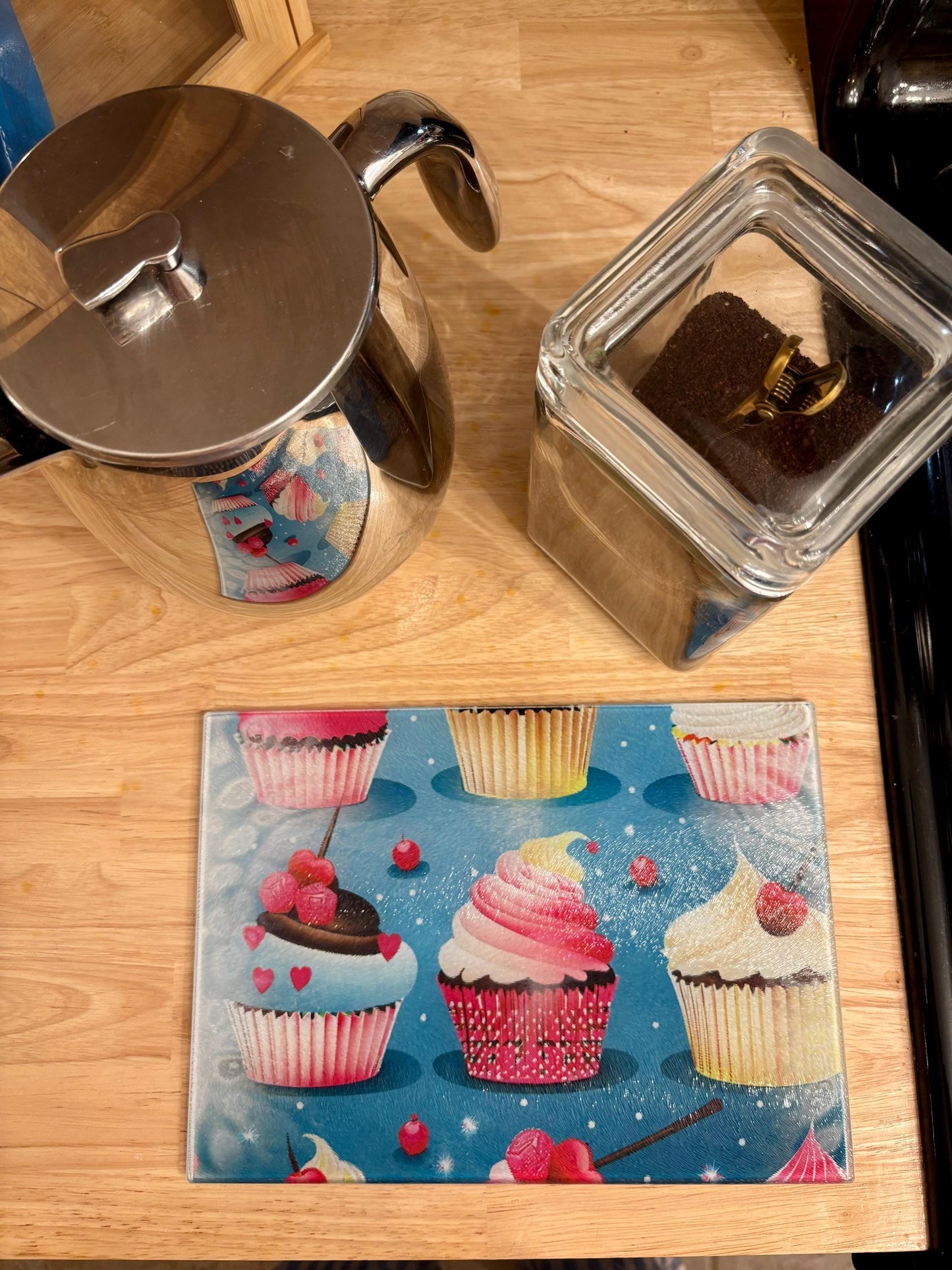 Glass Cutting Board | Sweet Treats in the Kitchen Cupcake Design Tempered Glass Cutting Board | Glass Chopping Board | Gift for Chef