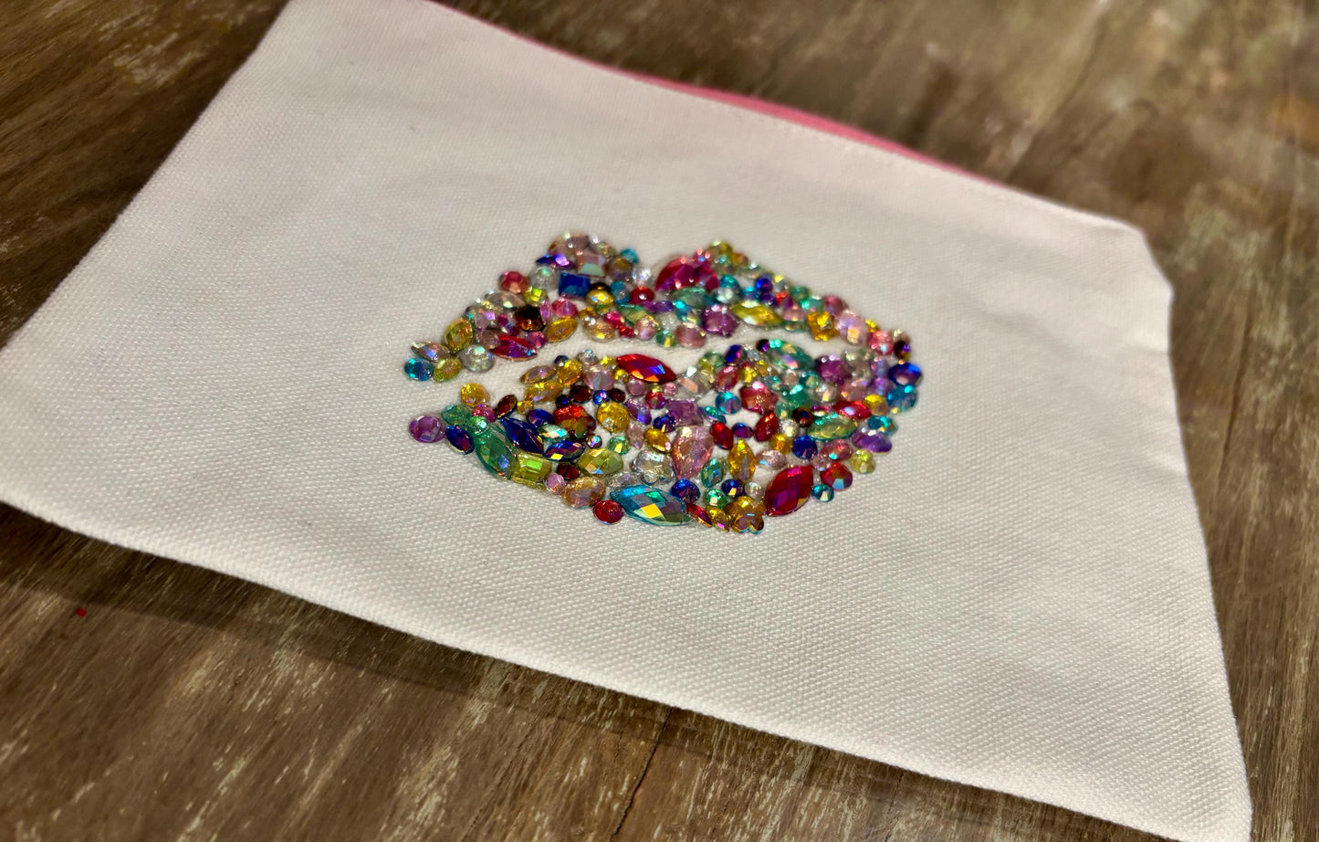 Customizable Zippered Cosmetic Bag - Dazzling Gem Lucious Lips