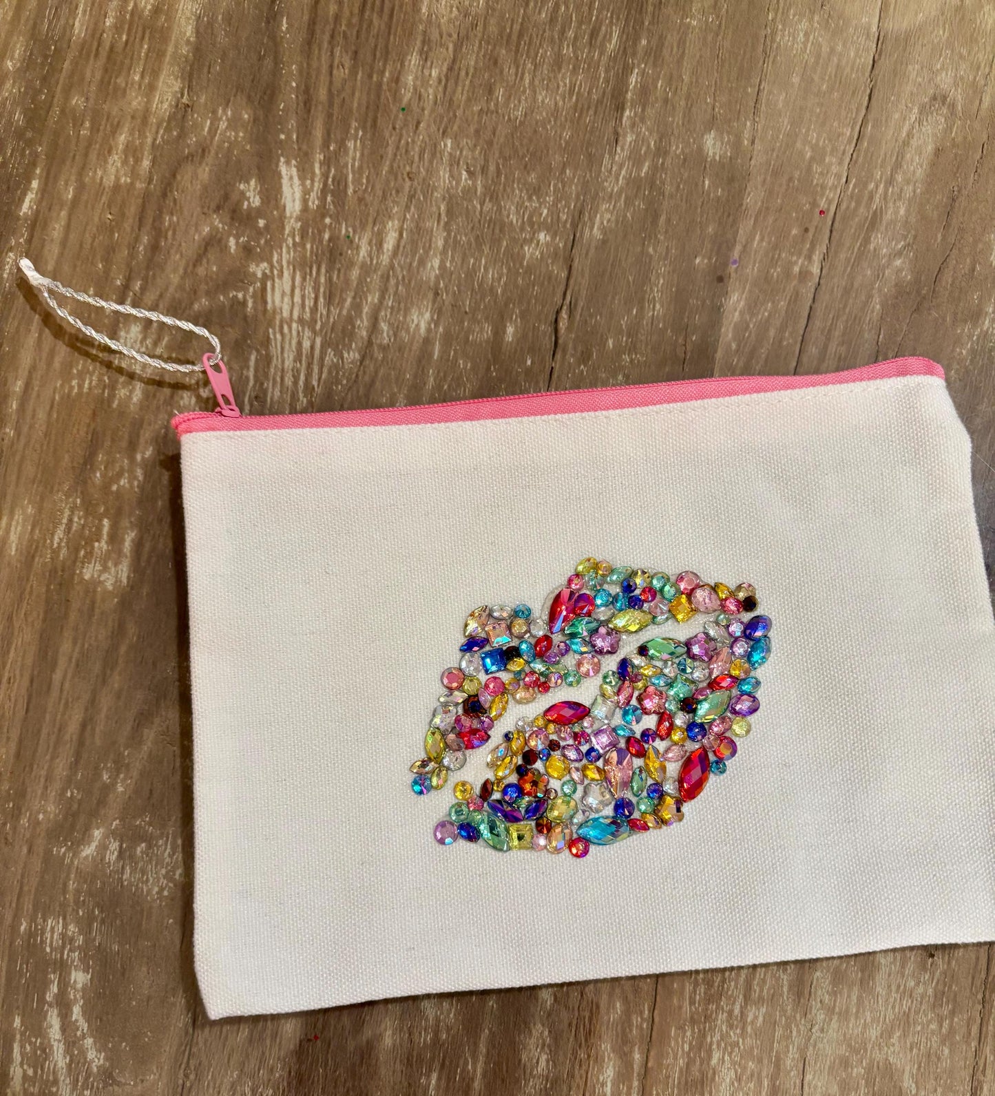 Customizable Zippered Cosmetic Bag - Dazzling Gem Lucious Lips