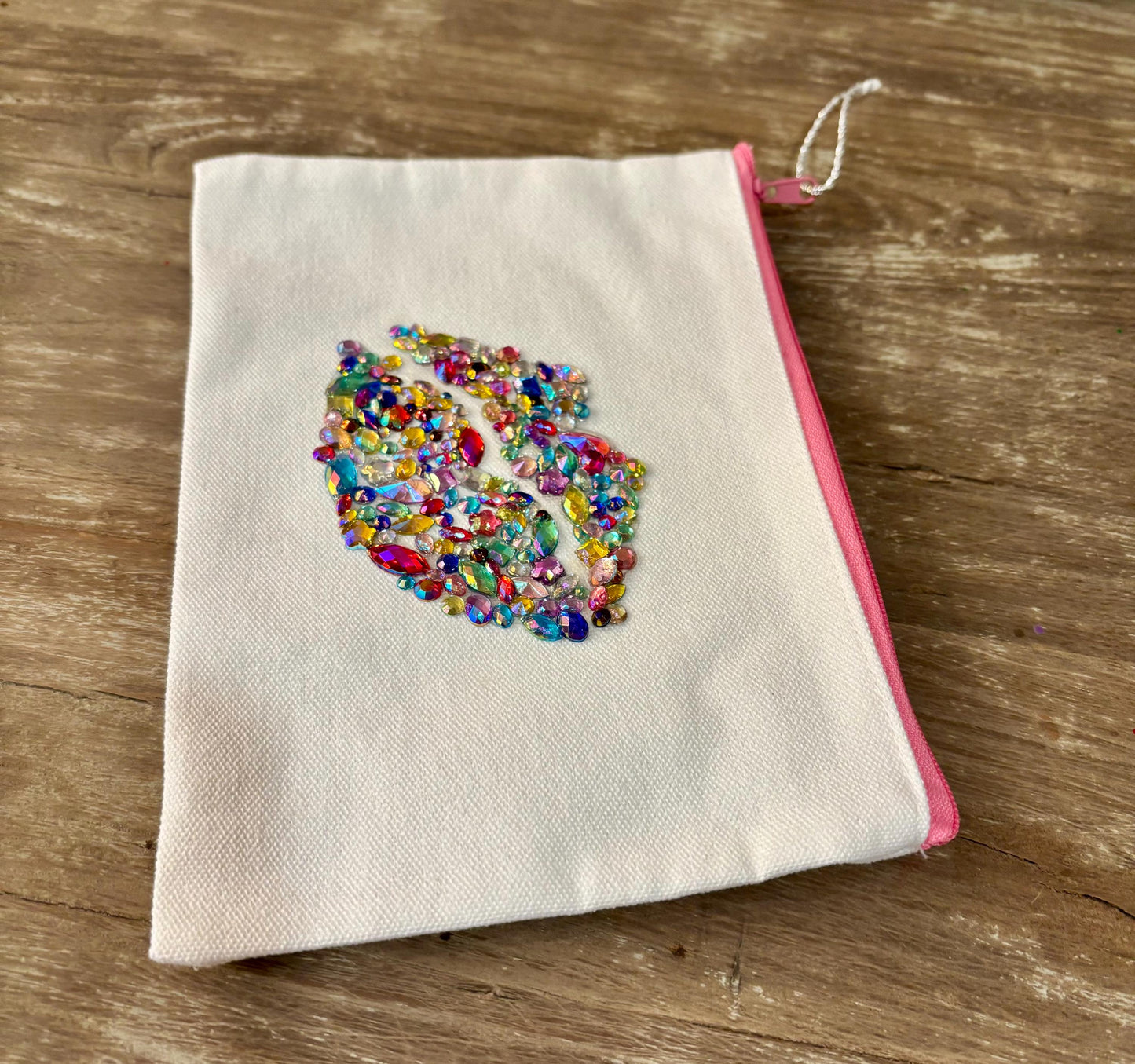 Customizable Zippered Cosmetic Bag - Dazzling Gem Lucious Lips