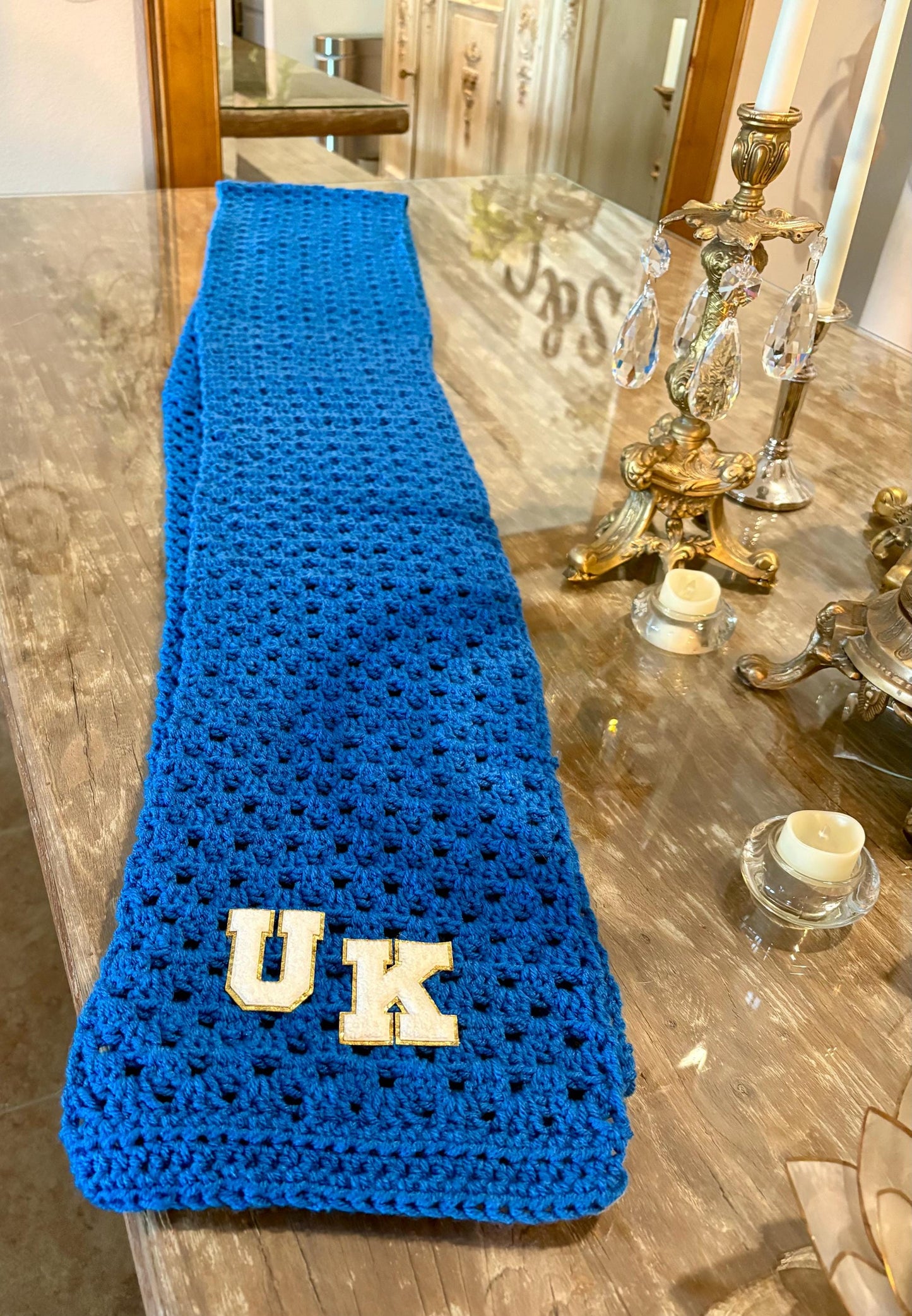 Big and Tall Handmade Crochet Scarf | Crochet Granny Square Scarf | Blue Handmade Crochet Scarf | Long Chunky Crochet Winter Scarf