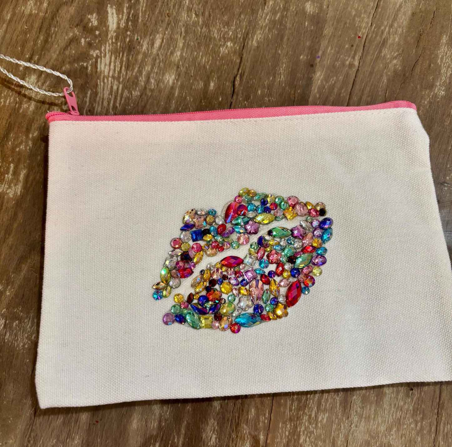 Customizable Zippered Cosmetic Bag - Dazzling Gem Lucious Lips