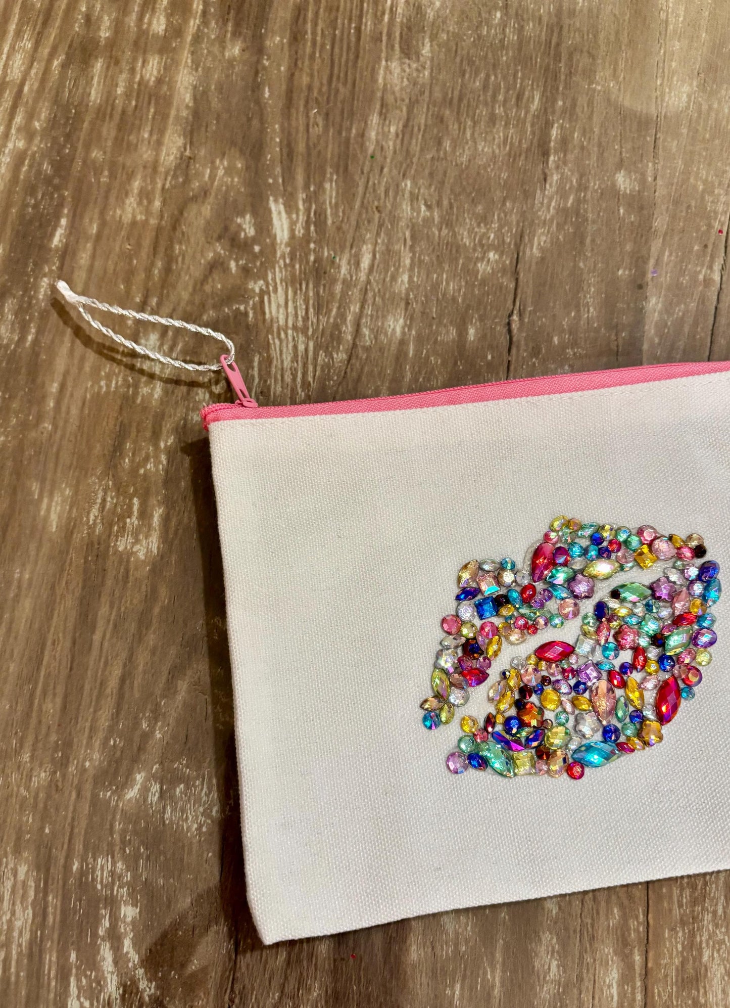 Customizable Zippered Cosmetic Bag - Dazzling Gem Lucious Lips