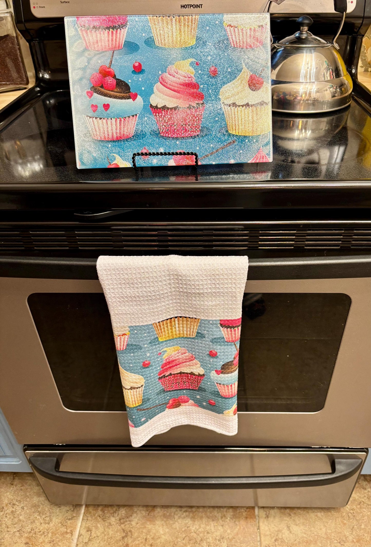 Glass Cutting Board | Sweet Treats in the Kitchen Cupcake Design Tempered Glass Cutting Board | Glass Chopping Board | Gift for Chef